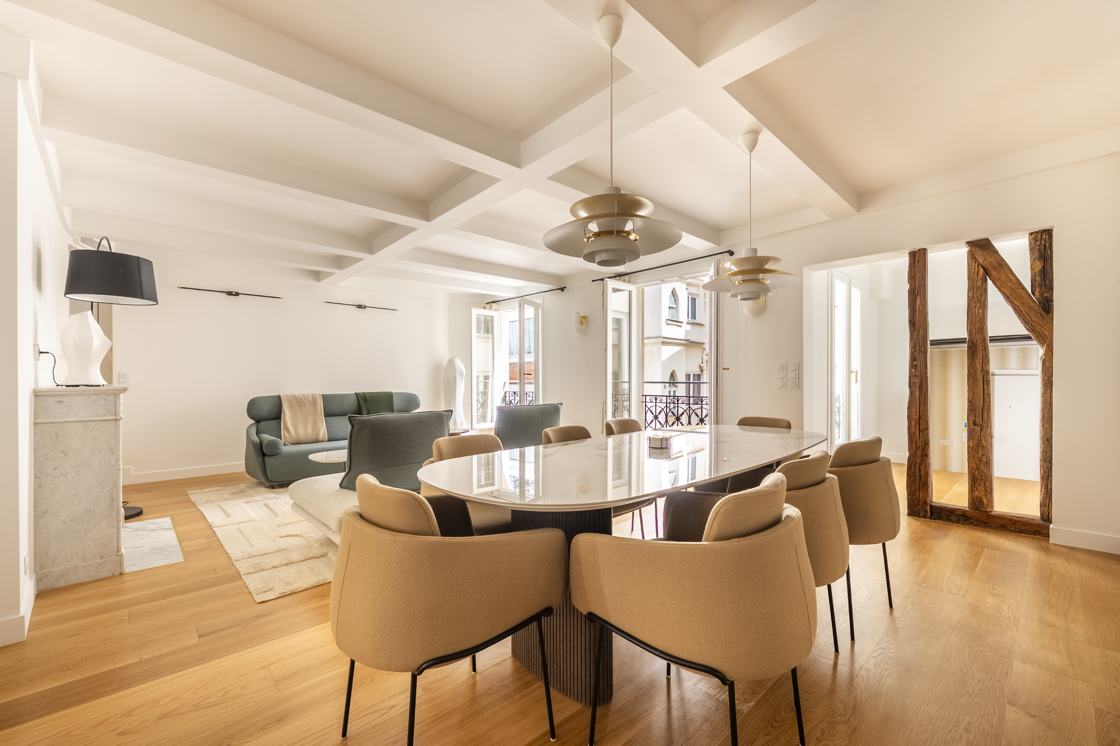 Dining room with coffered ceilings